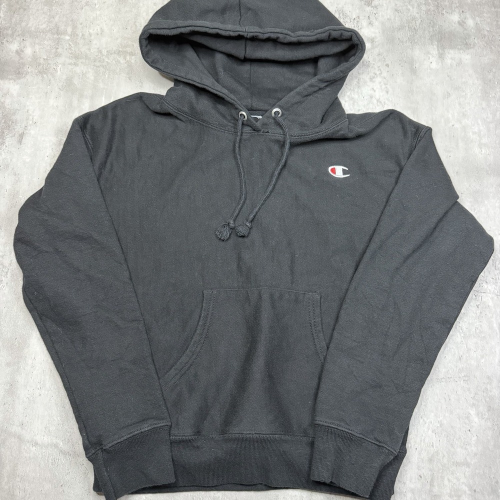 Champion Reverse Weave Hoodie Mens Small Black Heavyweight Pullover Sweatshirt